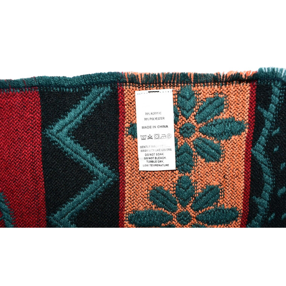 B0 NWT MOSS ROSE Teal Flower Knit Fringed Square Poncho Cape Wrap Shawl Size O/S - Picture 6 of 6